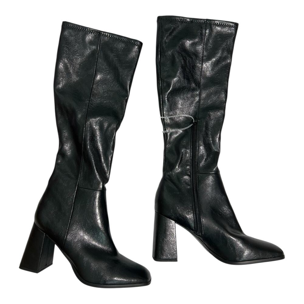 Steve Madden Sz 8.5 M Livah Women's Boots Knee High Square Toe Black Block Heel